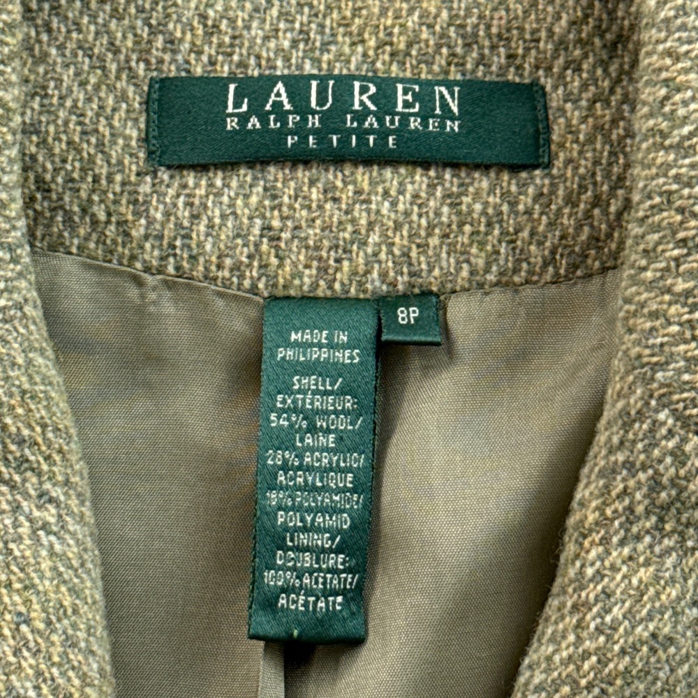 Lauren Ralph Lauren Blazer Womens 8P Green Wool Blend Tweed Equestrian Button - Picture 5 of 14